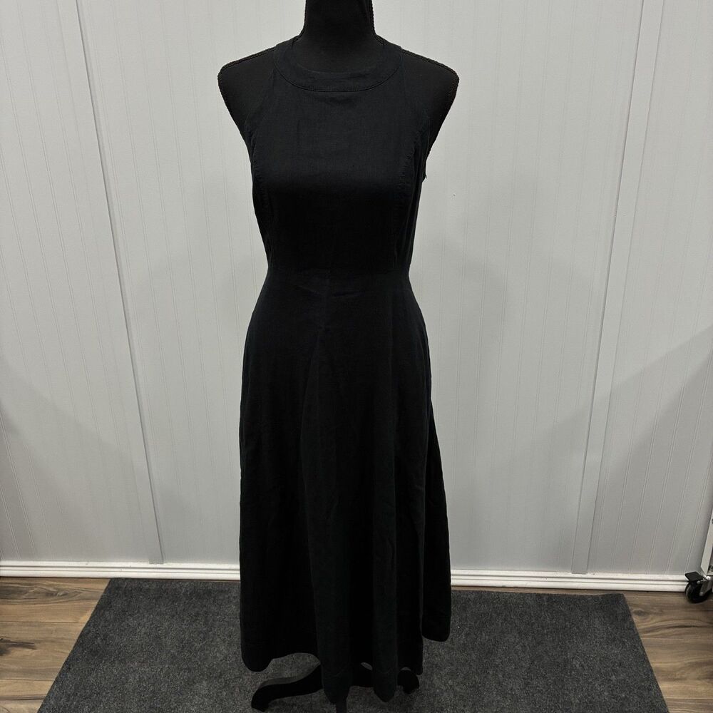 Anthropologie Women's Size 12 Black Linen Blend Halter Neck Midi Dress Timeless - Picture 3 of 9